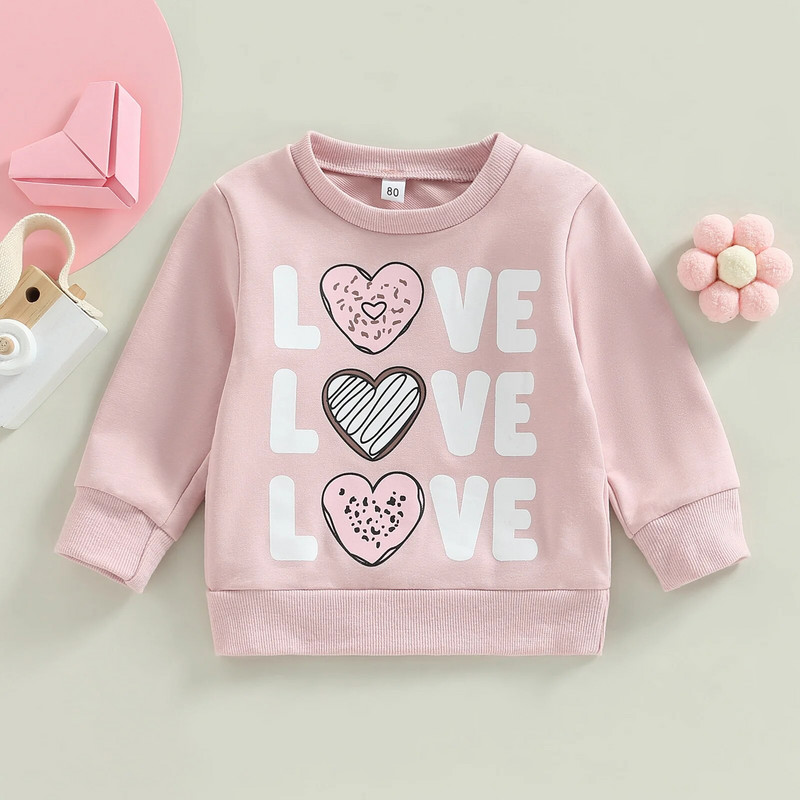 ma&baby 6M-4Y Valentin-napi gyerek Kislány póló Tipegő Csecsemő Lány Szívmintás betűvel, hosszú ujjú felsők póló tavaszi ruházat