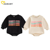 ma&baby 0-24M újszülött csecsemő baba lány levélnyomat kerek nyakú hosszú ujjú jumpsuit Alkalmi őszi tavaszi ruházat