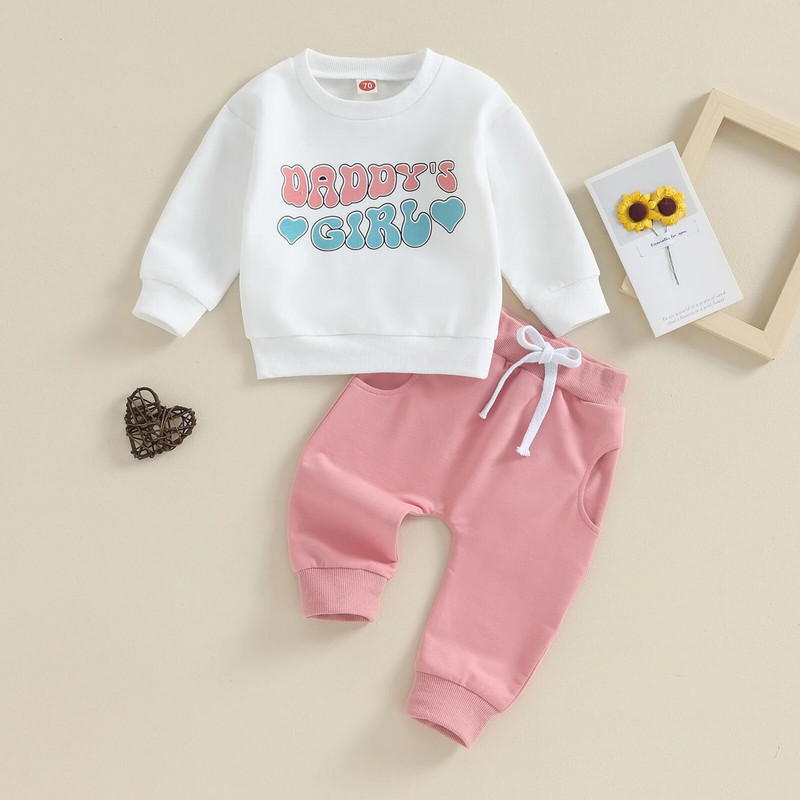 ma&baby 0-3Y Újszülött csecsemő Lányoknak Ruhakészletek Letter hosszú ujjú felsők Nadrág Felszerelések Ősz tavasz Alkalmi lányok tréningruha