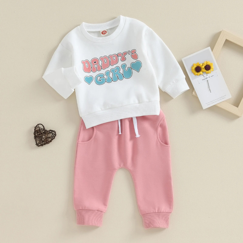 ma&baby 0-3Y Újszülött csecsemő Lányoknak Ruhakészletek Letter hosszú ujjú felsők Nadrág Felszerelések Ősz tavasz Alkalmi lányok tréningruha