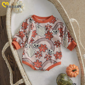 ma&baby 0-24M Halloween újszülött csecsemő baba lány póló Virágos sütőtök Ghost Print hosszú ujjú Jumpsuit Playsuit D01