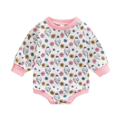 ma&baby 0-24M Halloween újszülött csecsemő baba lány póló Virágos sütőtök Ghost Print hosszú ujjú Jumpsuit Playsuit D01