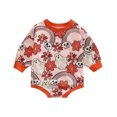 ma&baby 0-24M Halloween újszülött csecsemő baba lány póló Virágos sütőtök Ghost Print hosszú ujjú Jumpsuit Playsuit D01