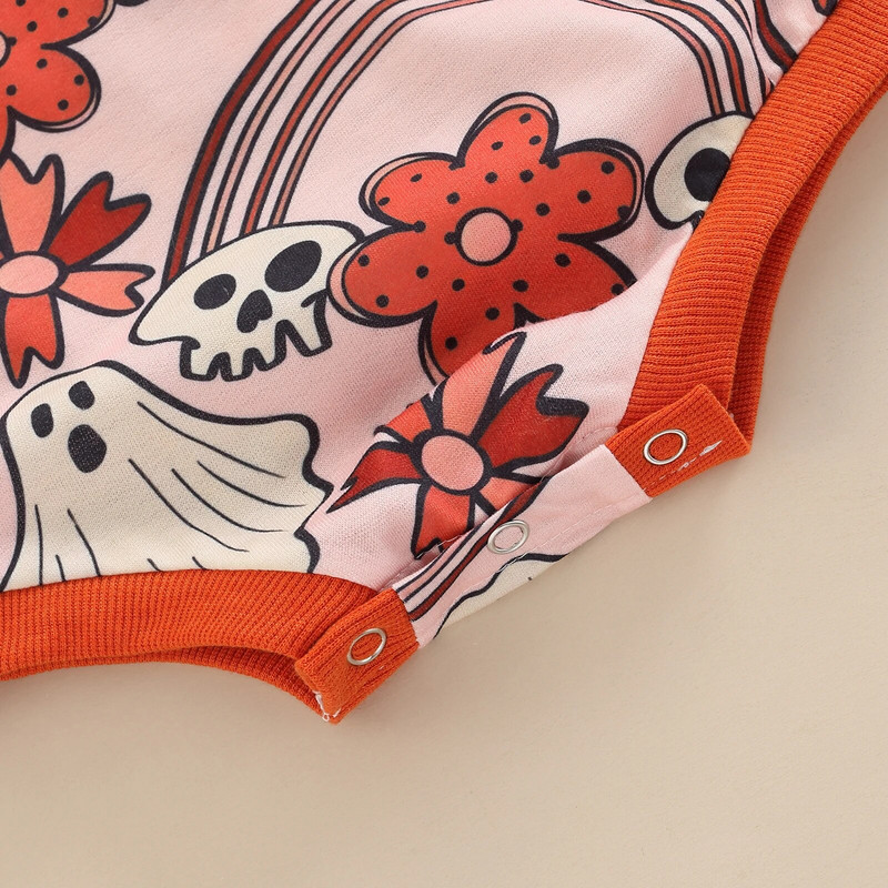 ma&baby 0-24M Halloween újszülött csecsemő baba lány póló Virágos sütőtök Ghost Print hosszú ujjú Jumpsuit Playsuit D01