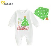 ma&baby 0-18M karácsonyi újszülött csecsemő baba fiú lány jumpsuit karácsonyi ruha jelmezek hosszú ujjú betűk fa sárvédő sapka