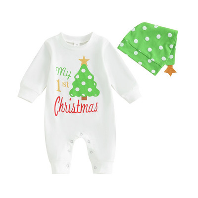 ma&baby 0-18M karácsonyi újszülött csecsemő baba fiú lány jumpsuit karácsonyi ruha jelmezek hosszú ujjú betűk fa sárvédő sapka