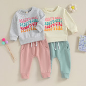 Tipegő lányok 2 részes ruházat, betűmintás hosszú ujjú pulóver és nadrág szett, baba aranyos őszi ruhák