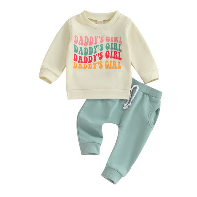 Tipegő lányok 2 részes ruházat, betűmintás hosszú ujjú pulóver és nadrág szett, baba aranyos őszi ruhák