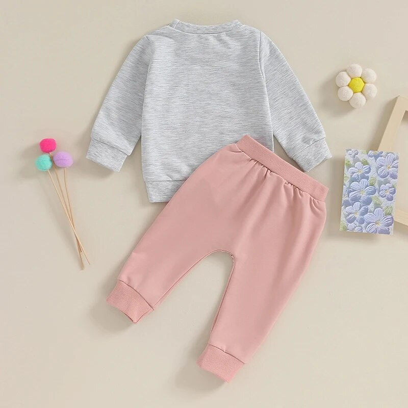 Tipegő lányok 2 részes ruházat, betűmintás hosszú ujjú pulóver és nadrág szett, baba aranyos őszi ruhák