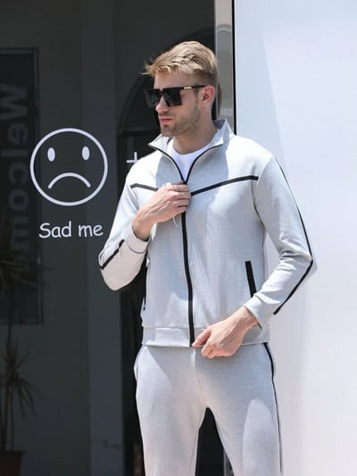 Férfi alkalmi öltöny Férfi állógallér, cipzáras ing öltöny Szabadidősport 2022 új Slim Fit Tide márka