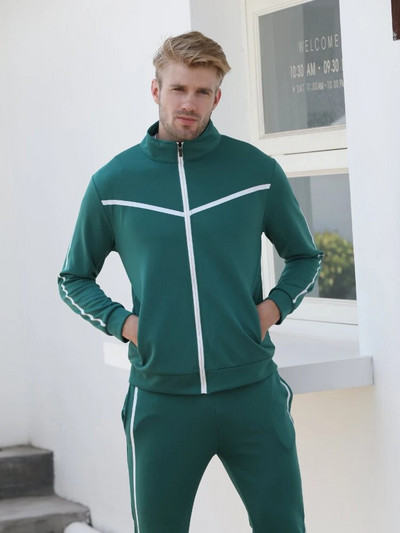 Férfi alkalmi öltöny Férfi állógallér, cipzáras ing öltöny Szabadidősport 2022 új Slim Fit Tide márka