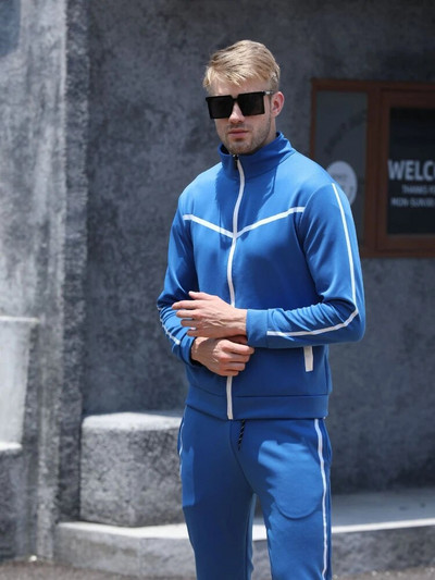 Férfi alkalmi öltöny Férfi állógallér, cipzáras ing öltöny Szabadidősport 2022 új Slim Fit Tide márka