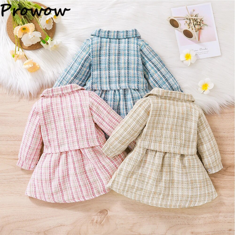 Prowow 3-24M babaruhák téli gyerekeknek Tweed kabát dzseki + kockás tweed ruha 2db újszülött kisgyermek babaruhák tweed öltöny