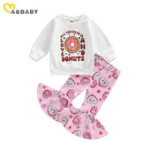 ma&baby 1-5Y tipegő gyerek baba lány ruha szett hosszú ujjú fánk betűs felsők flare nadrágok aranyos gyerek lány ruhák