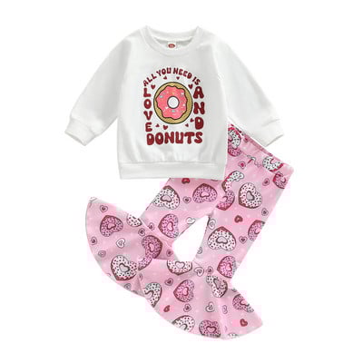 ma&baby 1-5Y tipegő gyerek baba lány ruha szett hosszú ujjú fánk betűs felsők flare nadrágok aranyos gyerek lány ruhák