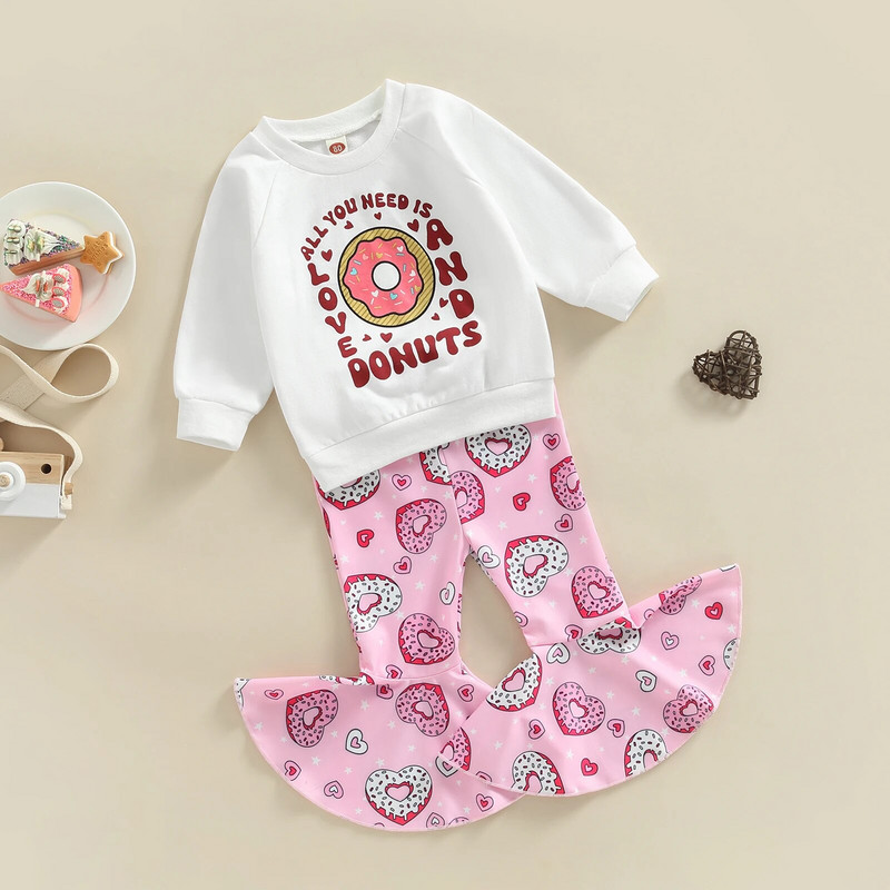 ma&baby 1-5Y tipegő gyerek baba lány ruha szett hosszú ujjú fánk betűs felsők flare nadrágok aranyos gyerek lány ruhák