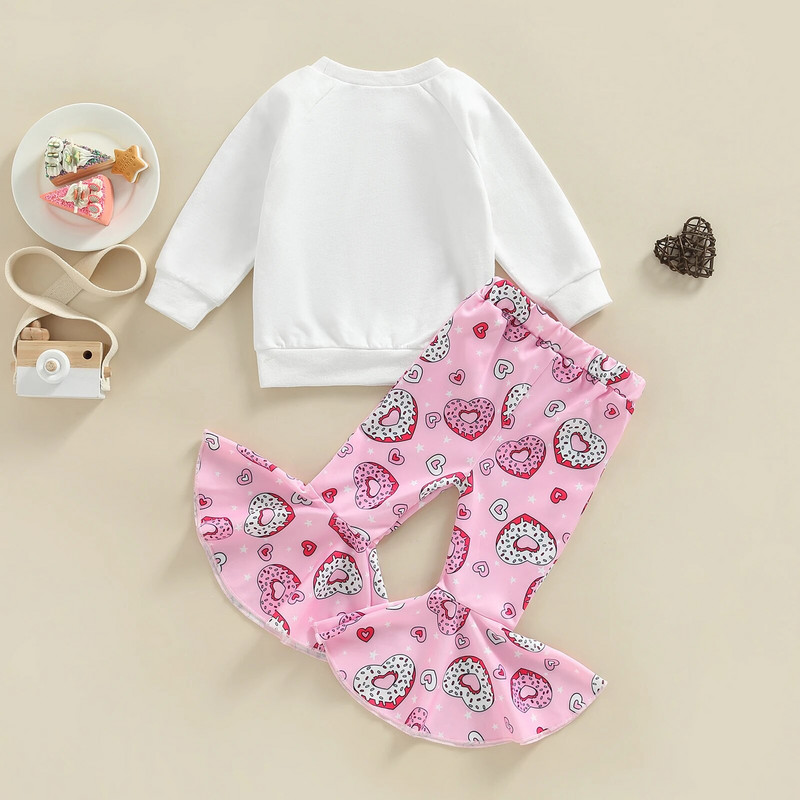 ma&baby 1-5Y tipegő gyerek baba lány ruha szett hosszú ujjú fánk betűs felsők flare nadrágok aranyos gyerek lány ruhák