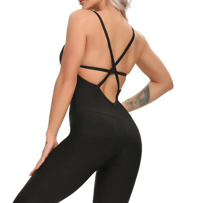 Fitness női jóga szett edzés sport ruha hát nélküli jumpsuit Szexi ujjatlan tréningruha edzőterem futó sportruházat magas derekú leggings
