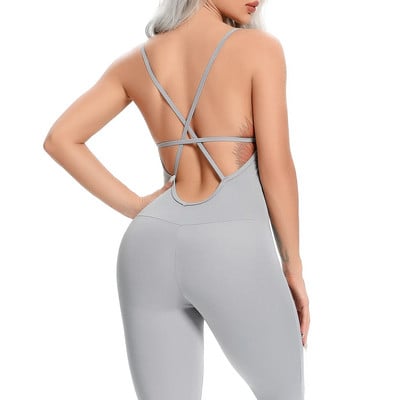 Fitness női jóga szett edzés sport ruha hát nélküli jumpsuit Szexi ujjatlan tréningruha edzőterem futó sportruházat magas derekú leggings