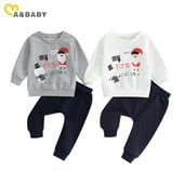 ma&baby 6M-3Y karácsonyi kisgyermek csecsemő újszülött kisfiú ruhakészletek hosszú ujjú Mikulás betűk nyomtatási felsők nadrágok karácsonyi jelmez