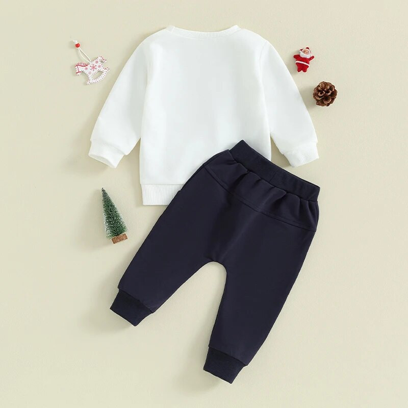 ma&baby 6M-3Y karácsonyi kisgyermek csecsemő újszülött kisfiú ruhakészletek hosszú ujjú Mikulás betűk nyomtatási felsők nadrágok karácsonyi jelmez