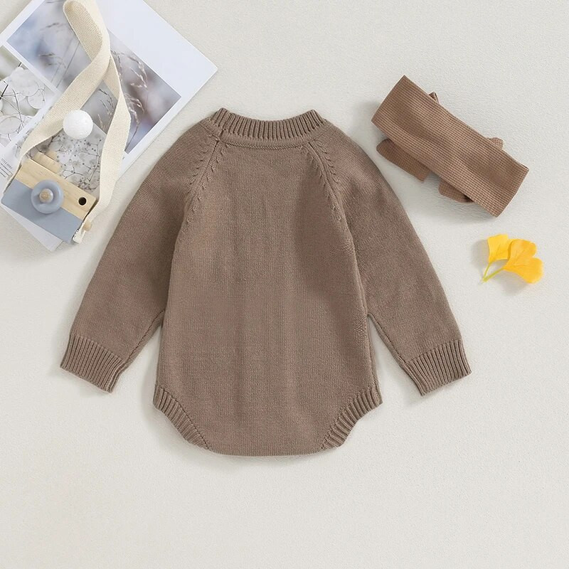 ma&baby 0-18M újszülött csecsemő lányoknak kötött nadrág őszi téli meleg hosszú ujjú jumpsuit masni fejpántos ruhák