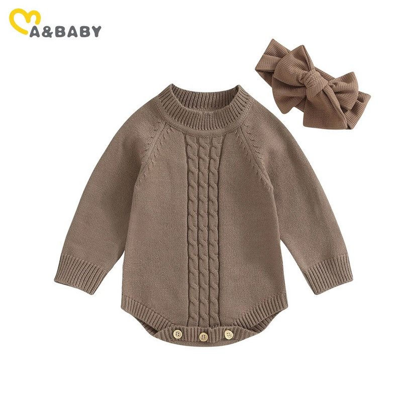 ma&baby 0-18M újszülött csecsemő lányoknak kötött nadrág őszi téli meleg hosszú ujjú jumpsuit masni fejpántos ruhák