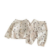 Babakészlet Ruházat Lányoknak Hosszú ujjú Háztartási Ruha Muszlin Pamut Virágos Pizsama Felszerelés Gyerek öltöny Ing felsők+nadrág 2 db 0-7 éves korig