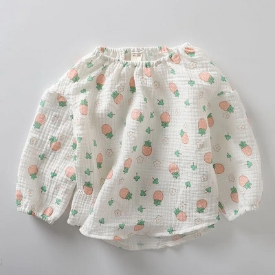 Babakészlet Ruházat Lányoknak Hosszú ujjú Háztartási Ruha Muszlin Pamut Virágos Pizsama Felszerelés Gyerek öltöny Ing felsők+nadrág 2 db 0-7 éves korig