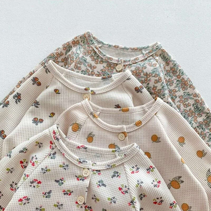 Babakészlet Ruházat Lányoknak Hosszú ujjú Háztartási Ruha Muszlin Pamut Virágos Pizsama Felszerelés Gyerek öltöny Ing felsők+nadrág 2 db 0-7 éves korig