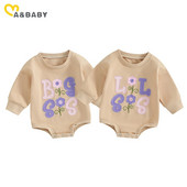 ma&baby 0-18M újszülött csecsemő baba lány nadrág hosszú ujjú levél virág hímzés jumpsuit ősz tavasz aranyos lány ruhák