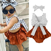 Prowow 0-3Y Baby Girl Nyári Outfit Szettek White Dots Hát nélküli pólók+Fodor rövidnadrág 3db Tipegő Újszülött Lány Ruhák