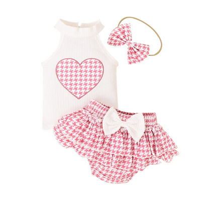 Prowow 0-3Y Baby Girl Nyári Outfit Szettek White Dots Hát nélküli pólók+Fodor rövidnadrág 3db Tipegő Újszülött Lány Ruhák