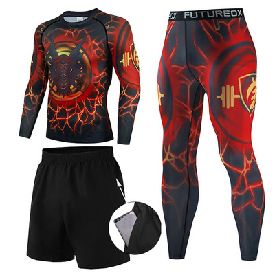 Férfi futószett tornaterem leggings, termál fehérnemű Spartan Compression Fitness Mma Rashguard férfi gyorsan száradó harisnya atléta ruha