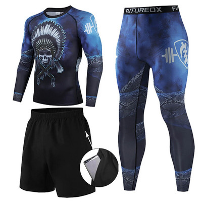 Férfi futószett tornaterem leggings, termál fehérnemű Spartan Compression Fitness Mma Rashguard férfi gyorsan száradó harisnya atléta ruha