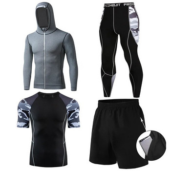 Σετ 4 τεμαχίων Ρούχα γυμναστικής παραλλαγής Ανδρική αθλητική φόρμα για τρέξιμο Fast Dry Ρούχα μπάσκετ Στενά ρούχα Ρούχα προπόνησης