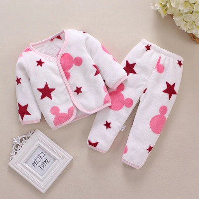 Babaruha szettek fiúk és lányok hosszú ujjú ruhák újszülött vastag kabát flanel öltönyök felsők + nadrág puha 2 db 0-18 hónapig