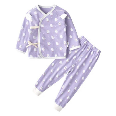 Újszülött Szettek Ruhák Baba Fiúk Lányok Hosszú ujjú Felszerelések Pamut öv pizsama ing felsők+nadrág öltönyök otthoni ruha 2 db 0-12 hónap