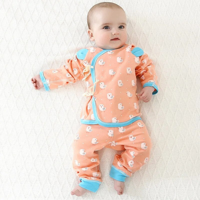 Újszülött Szettek Ruhák Baba Fiúk Lányok Hosszú ujjú Felszerelések Pamut öv pizsama ing felsők+nadrág öltönyök otthoni ruha 2 db 0-12 hónap