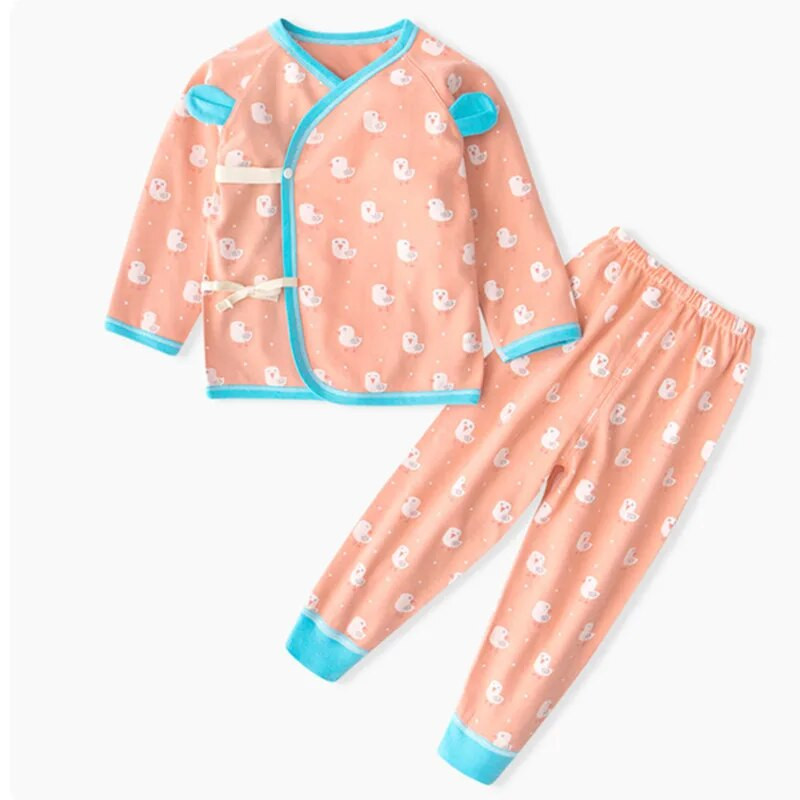 Újszülött Szettek Ruhák Baba Fiúk Lányok Hosszú ujjú Felszerelések Pamut öv pizsama ing felsők+nadrág öltönyök otthoni ruha 2 db 0-12 hónap