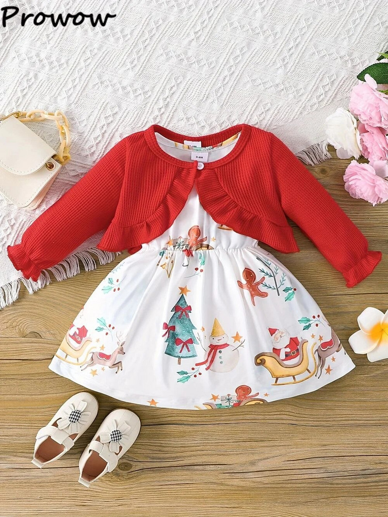Prowow 3-24M csecsemő baba ruhák karácsonyi lányok ruhák piros kardigán kabát és tankruha ősz tél újszülött ruhák