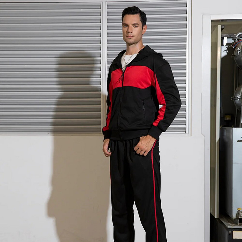 Alkalmi öltöny férfi őszi új határon átnyúló színű kontraszt bő kardigán kapucnis sportruha kétrészes férfi nagykereskedés