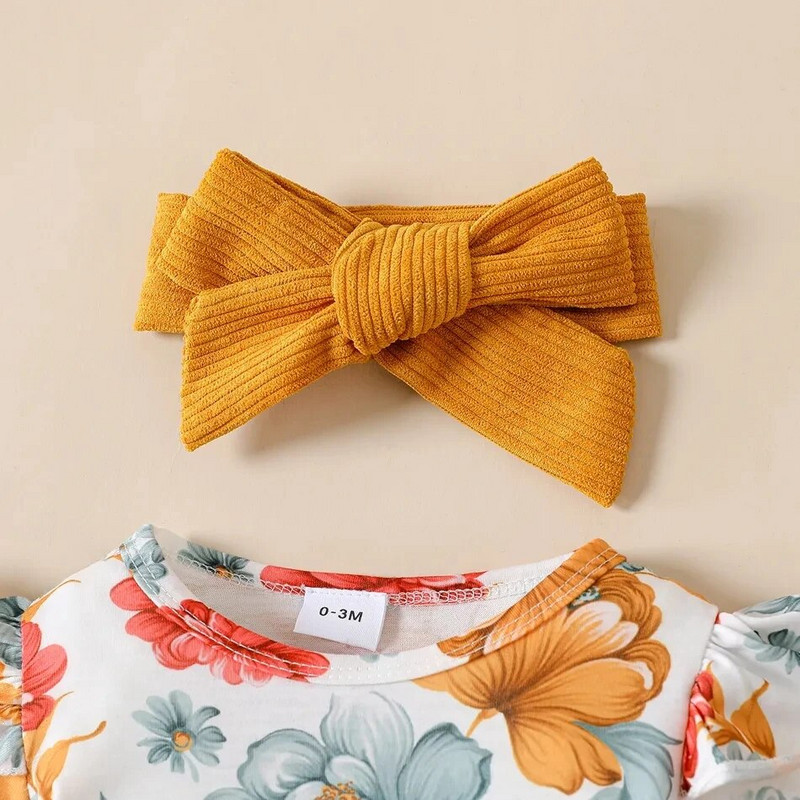 Prowow 0-18M Baby Girl Outfits Szett Ruhák Sárga Virágos Romper+Szaktartós Csatos Ruhák Újszülött ruhák Lányoknak