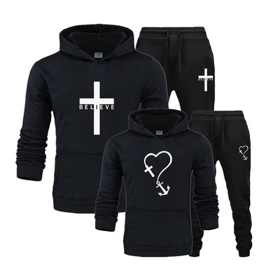 2022-es szerető tréningruha kapucnis pulóver betűkkel nyomtatott kapucnis pulóverek + sportnadrágok férfi női sportruha szett tavaszi őszi pár 2 DB