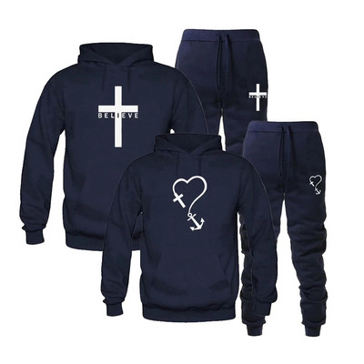 2022-es szerető tréningruha kapucnis pulóver betűkkel nyomtatott kapucnis pulóverek + sportnadrágok férfi női sportruha szett tavaszi őszi pár 2 DB