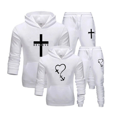 2022-es szerető tréningruha kapucnis pulóver betűkkel nyomtatott kapucnis pulóverek + sportnadrágok férfi női sportruha szett tavaszi őszi pár 2 DB