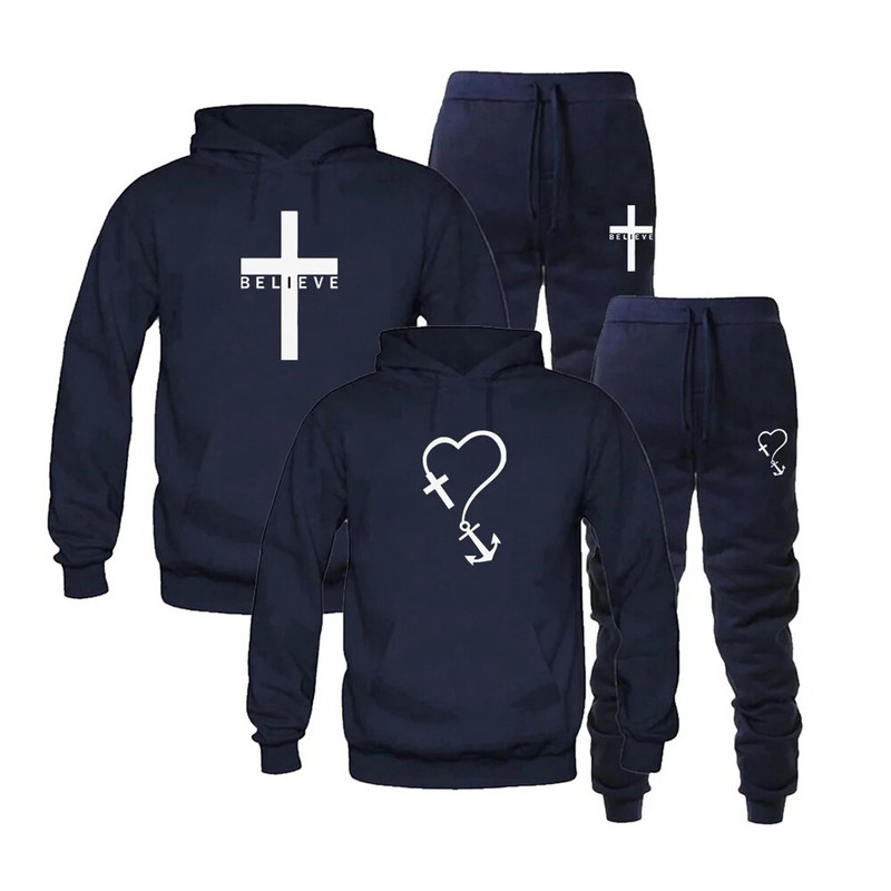 2022-es szerető tréningruha kapucnis pulóver betűkkel nyomtatott kapucnis pulóverek + sportnadrágok férfi női sportruha szett tavaszi őszi pár 2 DB