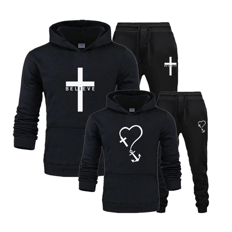 2022-es szerető tréningruha kapucnis pulóver betűkkel nyomtatott kapucnis pulóverek + sportnadrágok férfi női sportruha szett tavaszi őszi pár 2 DB