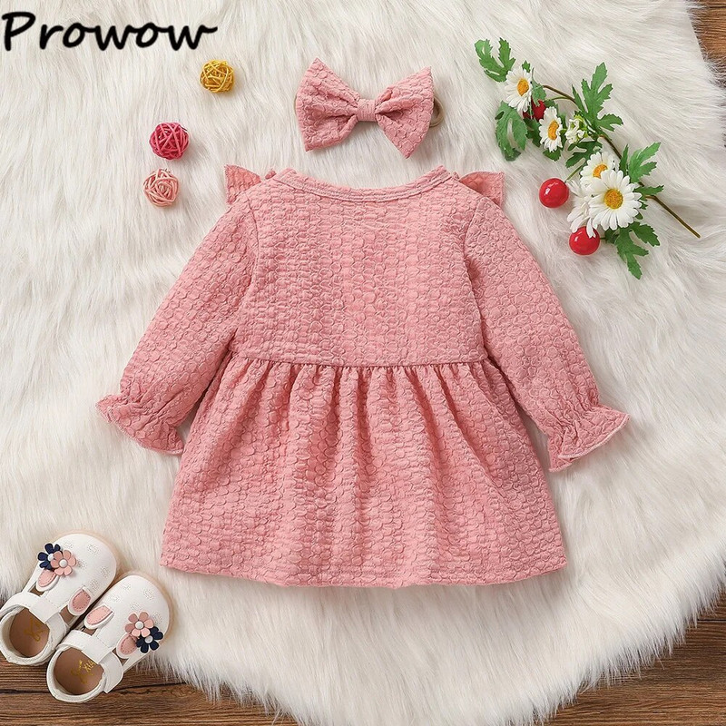 Prowow 0-18 hónapos babaruha, fodros puffos, édes rózsaszín újszülött ruhák lányoknak, hosszú ujjú tipegő csecsemőruhák lányoknak