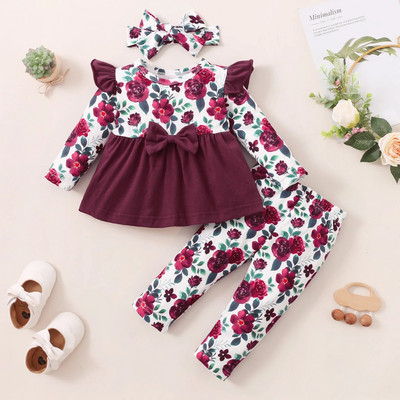 3M-24M újszülött kislány ruha szett Tipegő lány ruhák divatos nagy masnis felső + nadrágok nagy kiárusítás gyerekek lány ruhák ruhák